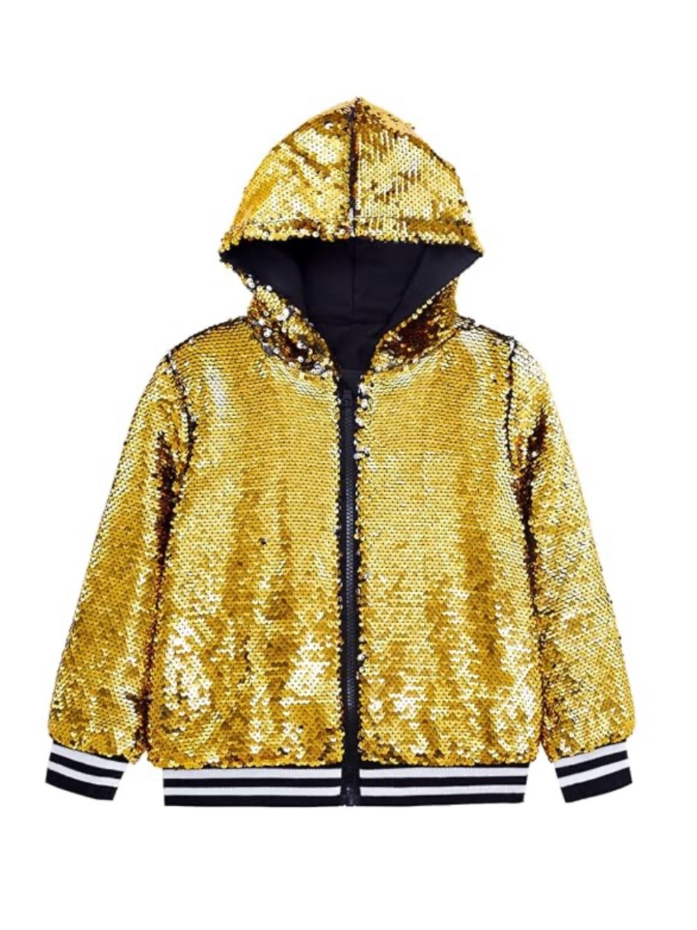 CHENBAO Girl Sequin Long Sleeves Zip Up Flip-Sequin Sparkle Metallic Jacket XXXL